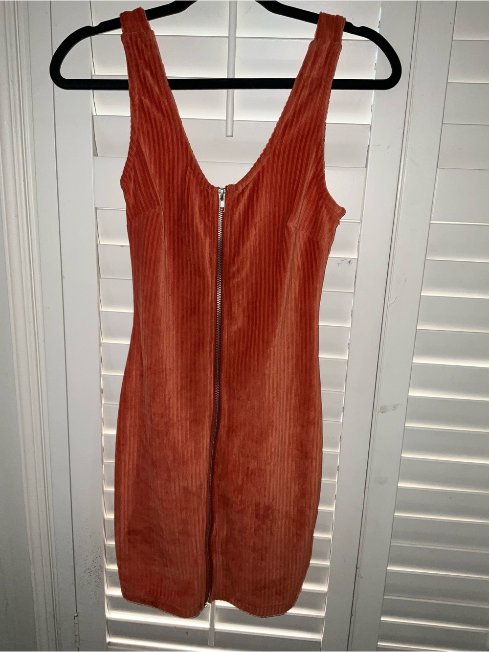 No Boundaries Rust Orange Corduroy Zip-Front Mini Dress